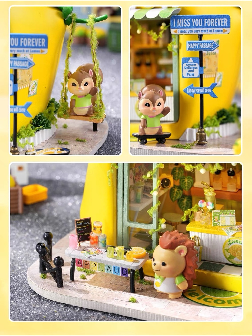 DIY Miniature Little Hedgehog Lemon Drink Shop w/ LED Cute Lemon Cafรฉ Craft Kit - Picture 6 of 13